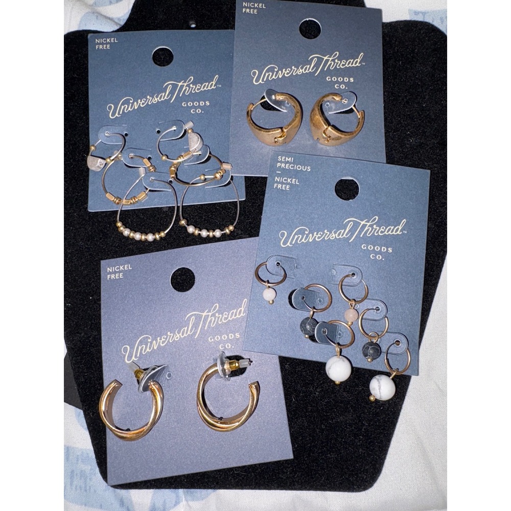 Universal Thread Earrings Set of 8 Pairs Hoop Stud Gold Tone Multi Pack new